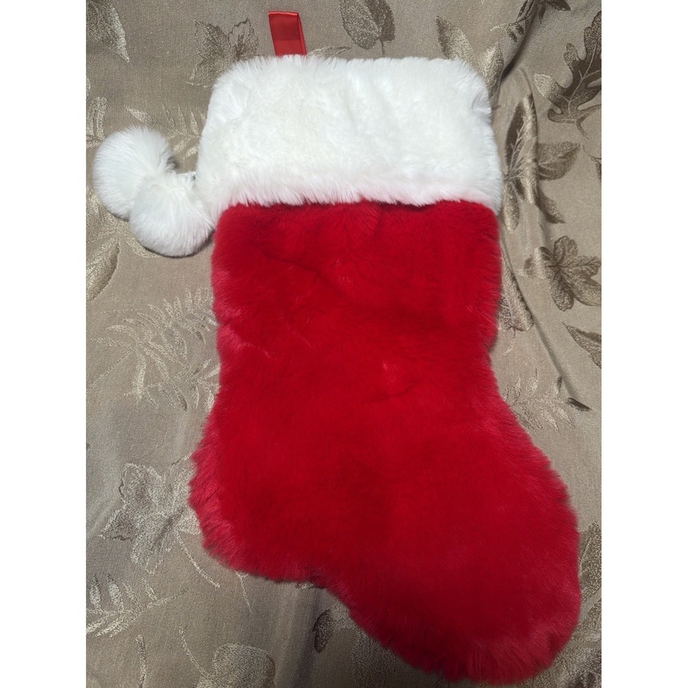 TARGET Tom's Toys Red & White Fluffy Plush Christmas Stocking Pom poms